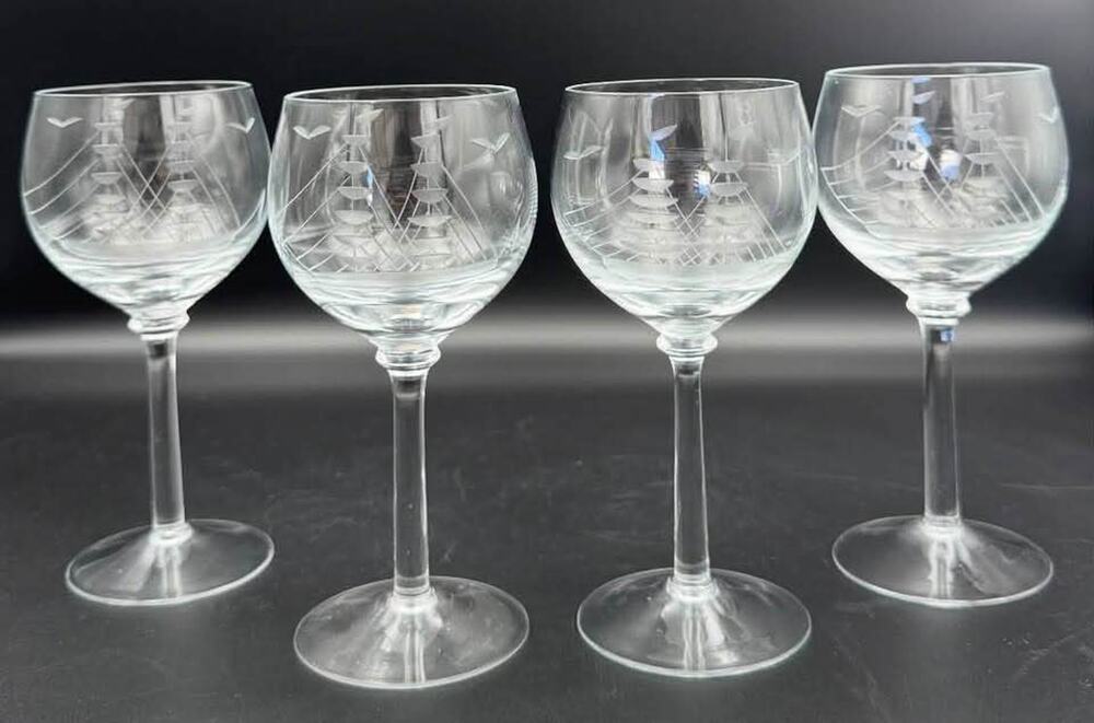 Vintage Javit Crystal "Clipper" Rhine Wine Glasses (Set of 4)